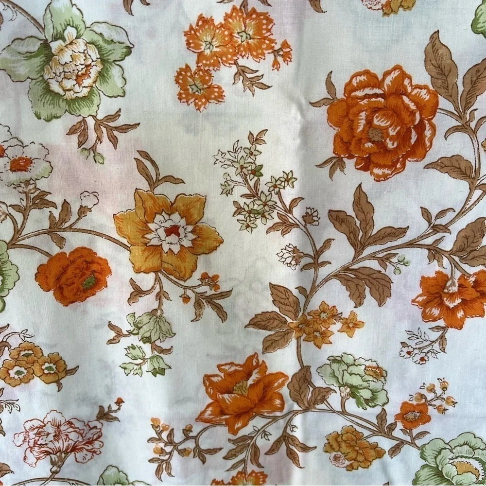Vintage Bibb USA Coventry Garden 3-Piece Floral Sheet Set Orange Green Full